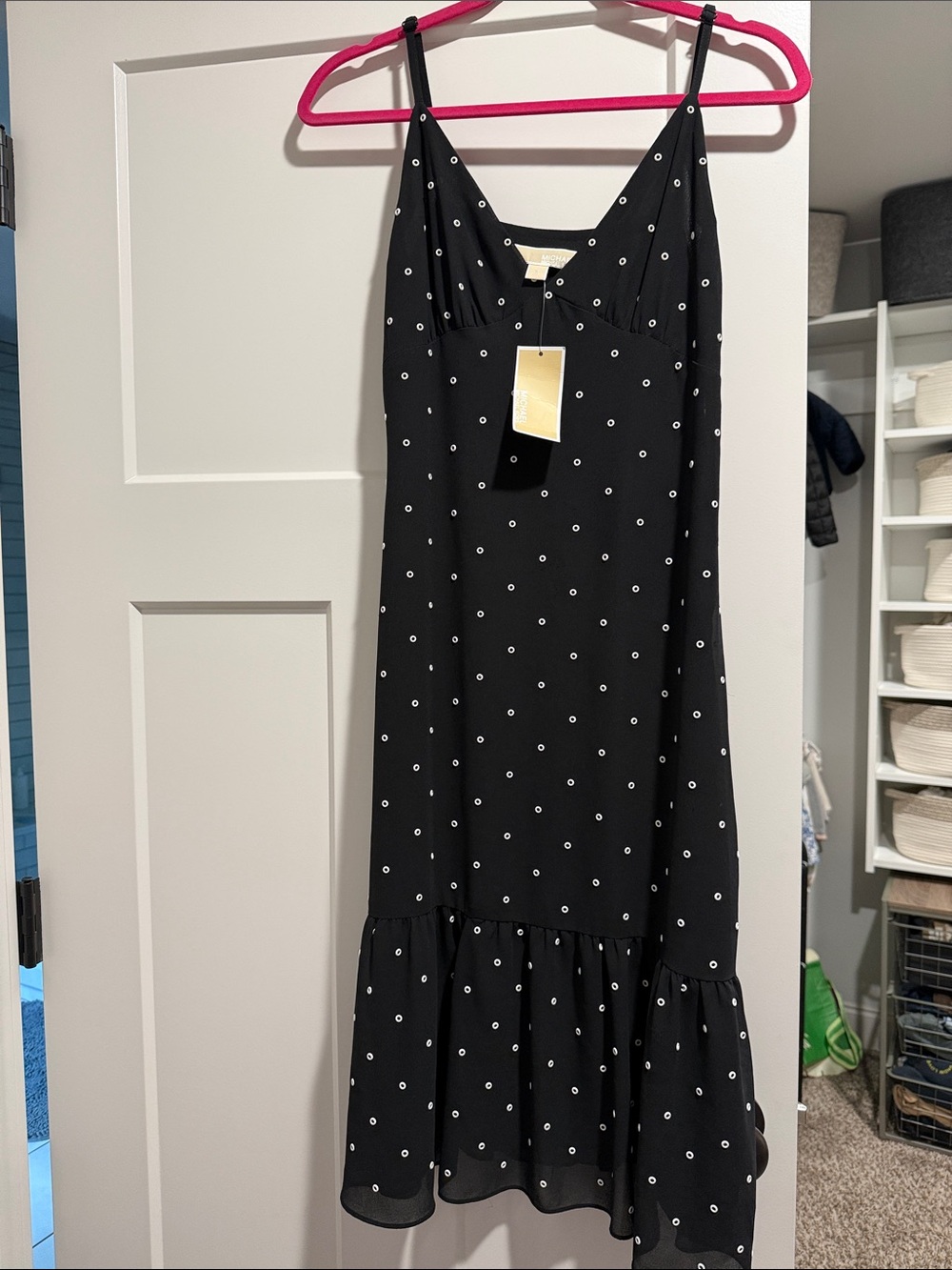 Michael Kors Black Midi Dress with White Polka Dots
